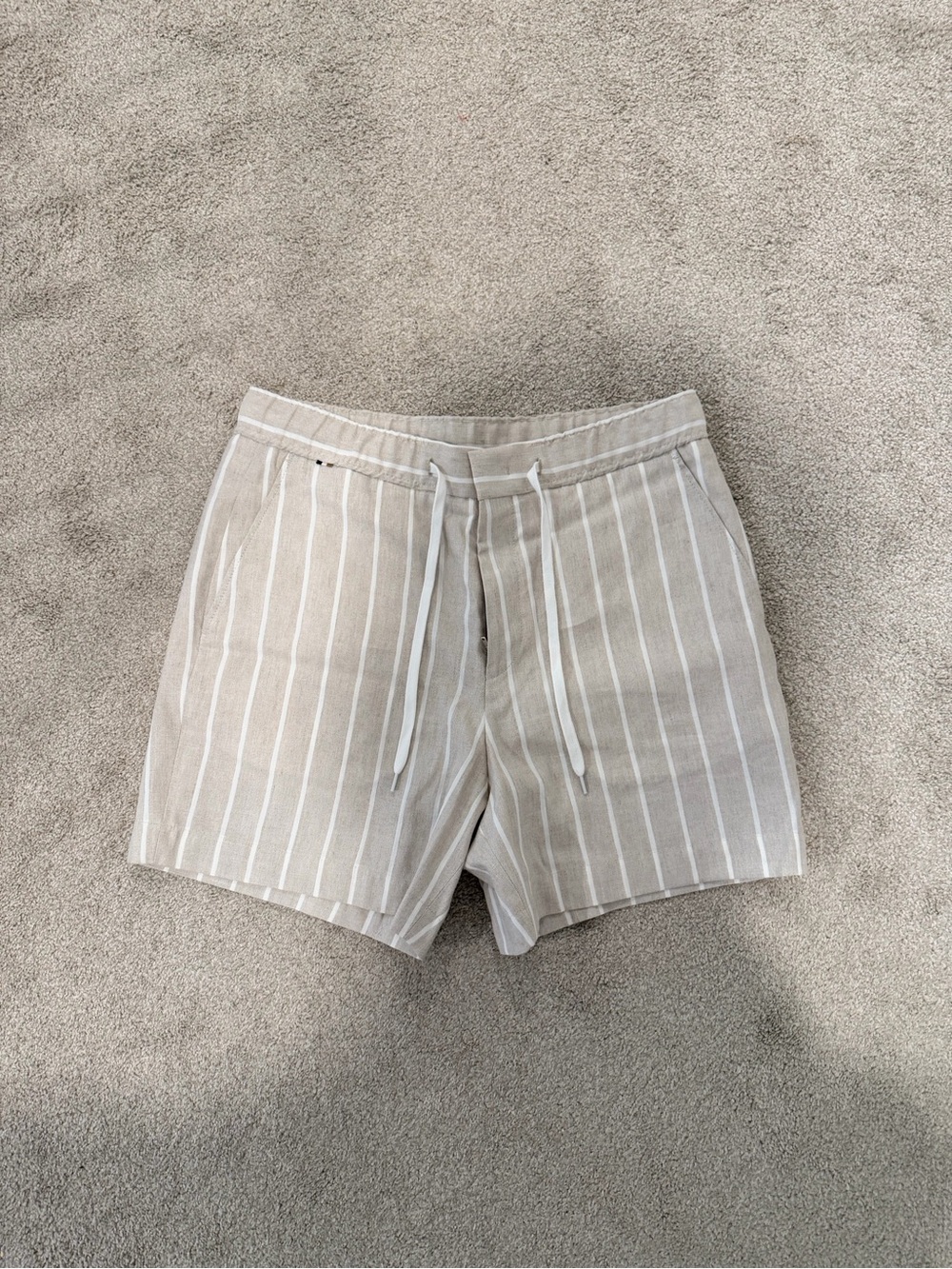 Boss Beige and White Striped Men's Bermuda Shorts